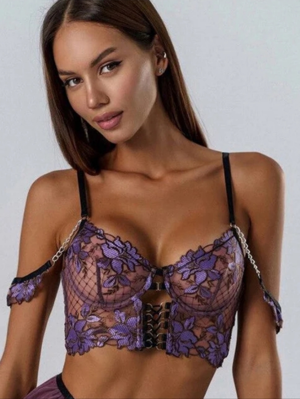 Lace Sheer Bustier Top Floral